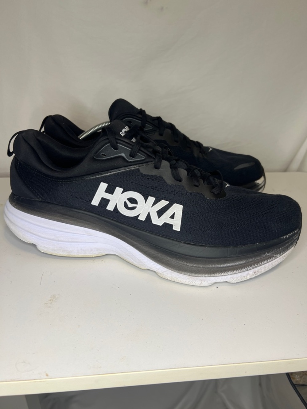 Hoka Bondi 8 Black & White Athletic Trainers Size 14 D